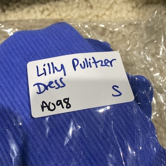 Lilly Pulitzer Blue Shift Dress Textured Sz S Flaw Zipper Pockets Midi - Picture 10 of 10